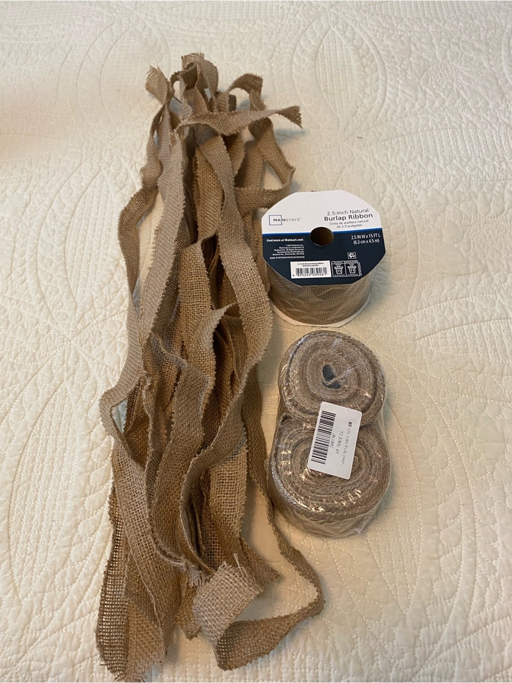 Natural Burlap Ribbon Rolls and 15 Strips - Neutral Tan